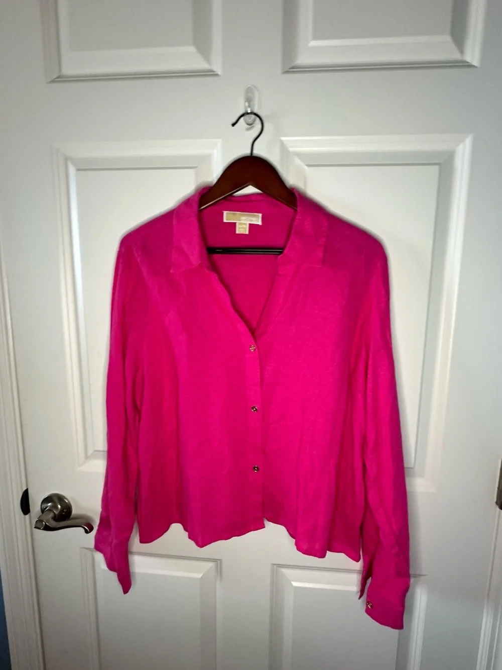 Michael Kors Pink Linen Blend Button Front Shirt Coastal Resort Womens